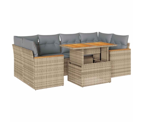 Set sofás jardín y cojines 6 pzas ratán sintético acacia beige