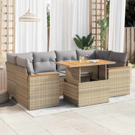 Set sofás jardín y cojines 6 pzas ratán sintético acacia beige