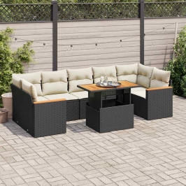 Set sofás jardín y cojines 8 pzas ratán sintético acacia negro