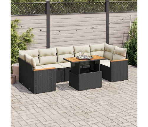 Set sofás jardín y cojines 8 pzas ratán sintético acacia negro
