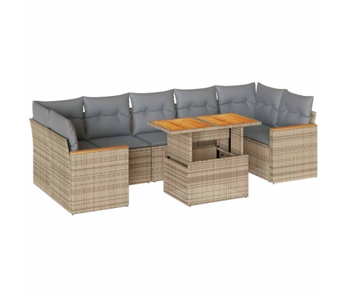 Set sofás jardín y cojines 8 pzas ratán sintético acacia beige