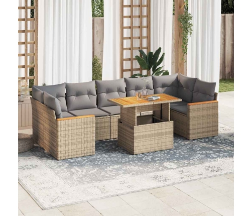 Set sofás jardín y cojines 8 pzas ratán sintético acacia beige