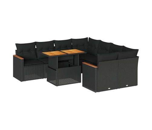 Set sofás jardín y cojines 9 pzas ratán sintético acacia negro