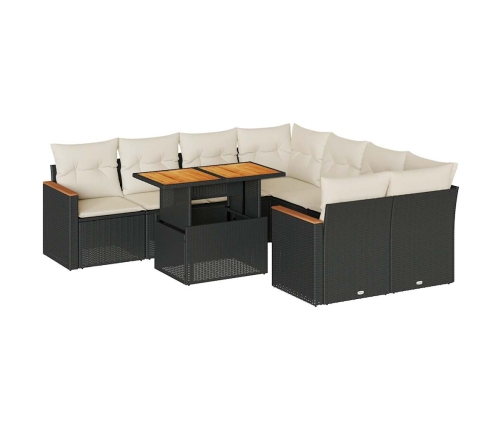 Set sofás jardín y cojines 9 pzas ratán sintético acacia negro