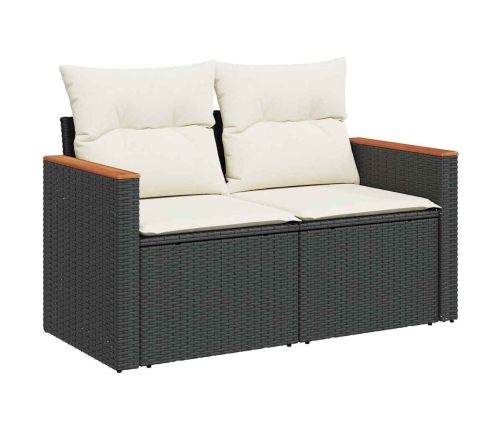 Set sofás jardín y cojines 9 pzas ratán sintético acacia negro