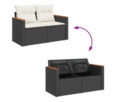 Set sofás jardín y cojines 9 pzas ratán sintético acacia negro