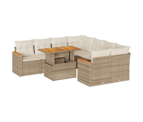 Set sofás jardín y cojines 9 pzas ratán sintético acacia beige