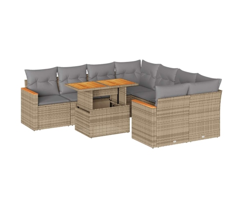 Set sofás jardín y cojines 9 pzas ratán sintético acacia beige