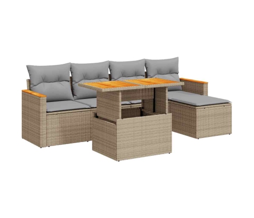 Set sofás jardín y cojines 6 pzas ratán sintético acacia beige