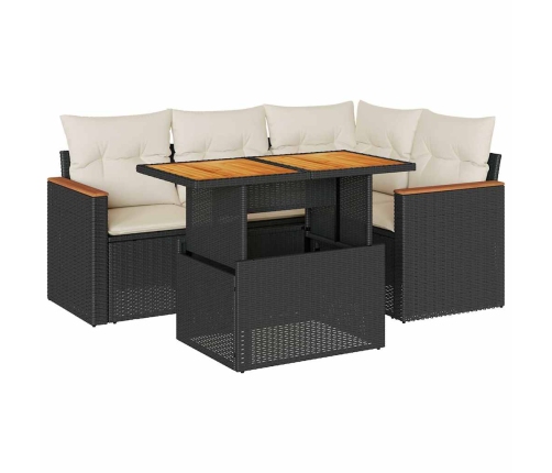 Set sofás jardín y cojines 5 pzas ratán sintético acacia negro