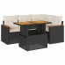 Set sofás jardín y cojines 5 pzas ratán sintético acacia negro