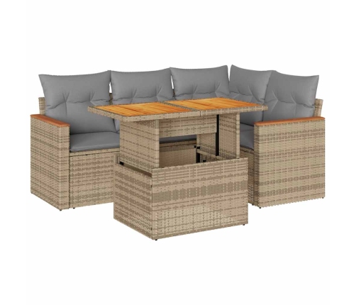 Set sofás jardín y cojines 5 pzas ratán sintético acacia beige