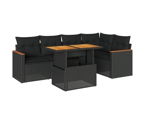 Set sofás jardín y cojines 6 pzas ratán sintético acacia negro