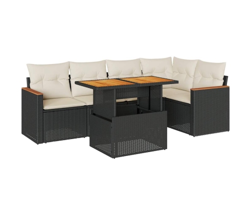 Set sofás jardín y cojines 6 pzas ratán sintético acacia negro