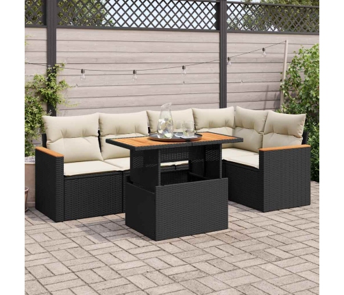 Set sofás jardín y cojines 6 pzas ratán sintético acacia negro