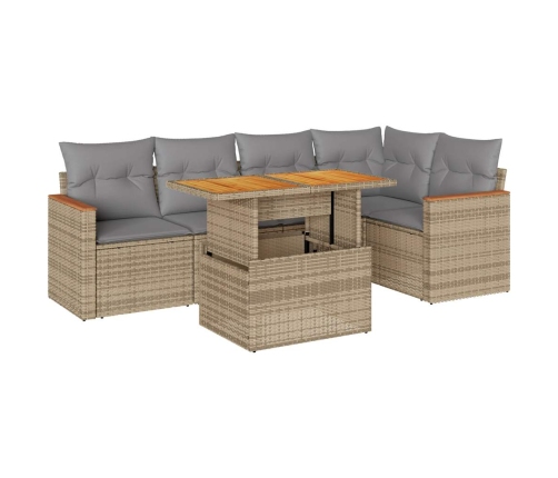 Set sofás jardín y cojines 6 pzas ratán sintético acacia beige