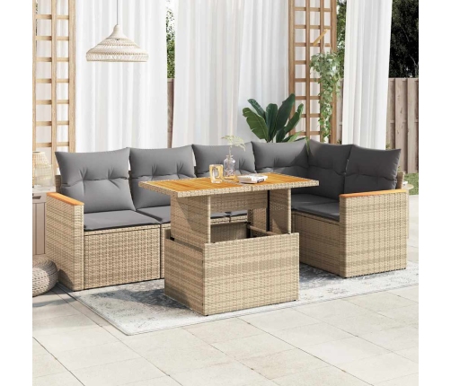 Set sofás jardín y cojines 6 pzas ratán sintético acacia beige