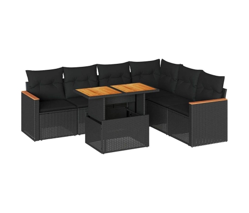 Set sofás jardín y cojines 7 pzas ratán sintético acacia negro