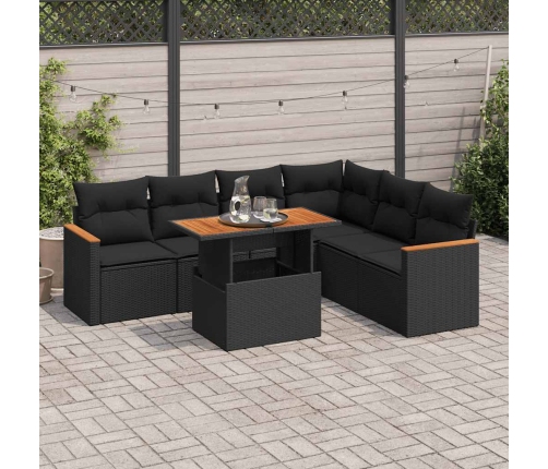 Set sofás jardín y cojines 7 pzas ratán sintético acacia negro