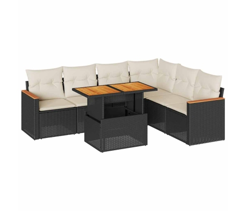 Set sofás jardín y cojines 7 pzas ratán sintético acacia negro
