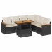 Set sofás jardín y cojines 7 pzas ratán sintético acacia negro