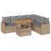 Set sofás jardín y cojines 7 pzas ratán sintético acacia beige