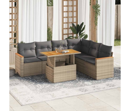 Set sofás jardín y cojines 7 pzas ratán sintético acacia beige