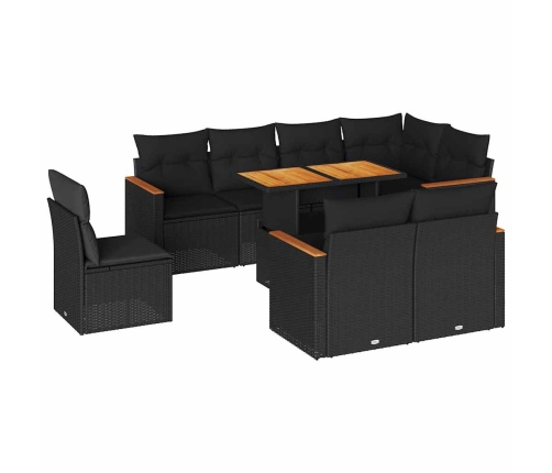Set sofás jardín y cojines 9 pzas ratán sintético acacia negro