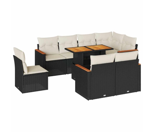 Set sofás jardín y cojines 9 pzas ratán sintético acacia negro