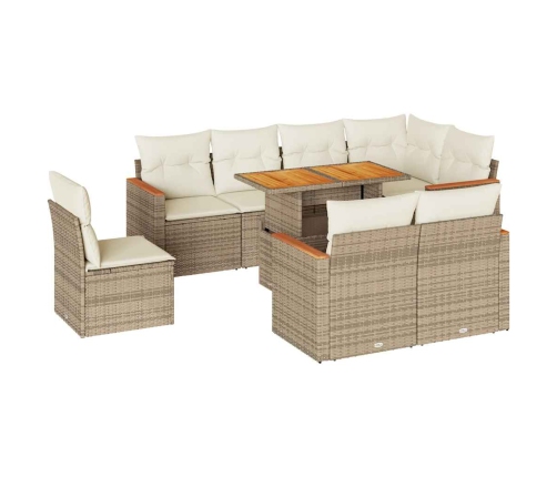 Set sofás jardín y cojines 9 pzas ratán sintético acacia beige