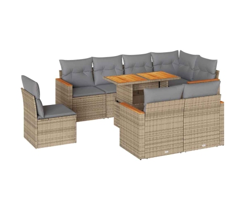 Set sofás jardín y cojines 9 pzas ratán sintético acacia beige