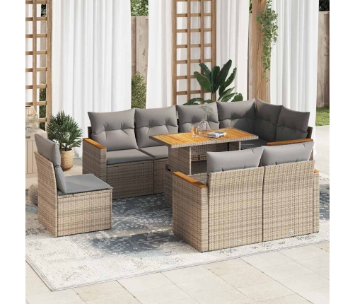 Set sofás jardín y cojines 9 pzas ratán sintético acacia beige