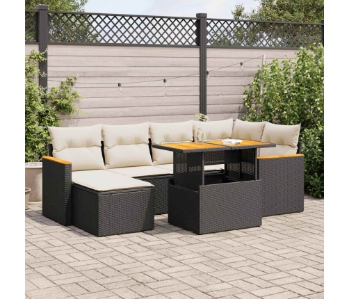 Set sofás jardín y cojines 7 pzas ratán sintético acacia negro