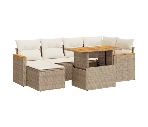 Set sofás jardín y cojines 7 pzas ratán sintético acacia beige