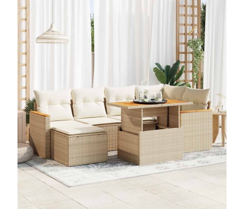 Set sofás jardín y cojines 7 pzas ratán sintético acacia beige