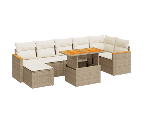 Set sofás jardín y cojines 8 pzas ratán sintético acacia beige