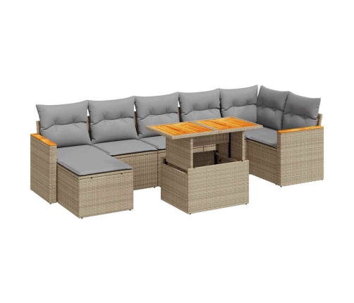 Set sofás jardín y cojines 8 pzas ratán sintético acacia beige