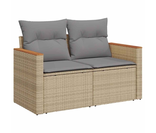 Set sofás jardín y cojines 8 pzas ratán sintético acacia beige