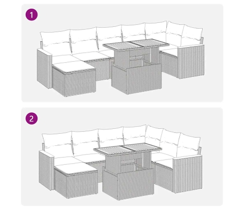 Set sofás jardín y cojines 8 pzas ratán sintético acacia beige