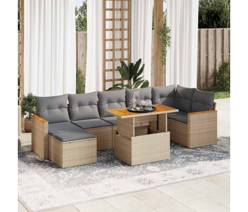 Set sofás jardín y cojines 8 pzas ratán sintético acacia beige