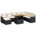 Set sofás jardín y cojines 9 pzas ratán sintético acacia negro