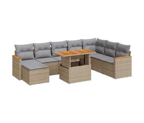 Set sofás jardín y cojines 9 pzas ratán sintético acacia beige