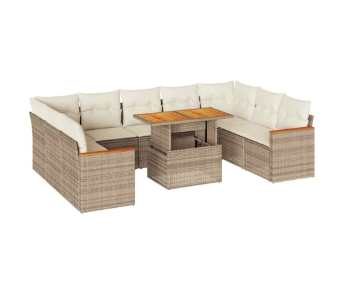 Set sofás jardín y cojines 10 pzas ratán sintético acacia beige