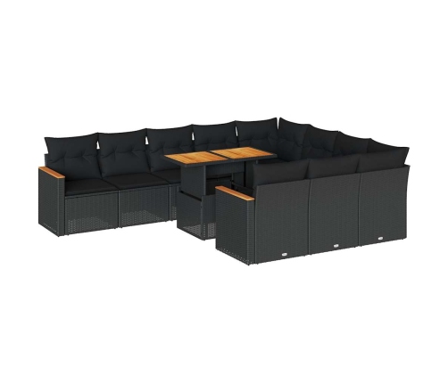 Set sofás jardín y cojines 11 pzas ratán sintético acacia negro