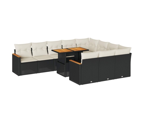 Set sofás jardín y cojines 11 pzas ratán sintético acacia negro