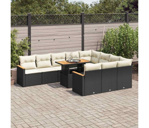 Set sofás jardín y cojines 11 pzas ratán sintético acacia negro