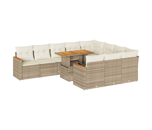 Set sofás jardín y cojines 11 pzas ratán sintético acacia beige
