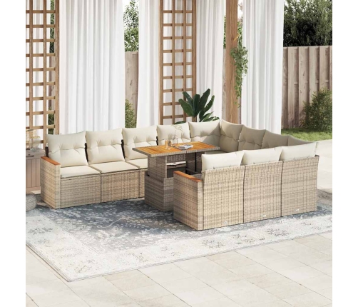 Set sofás jardín y cojines 11 pzas ratán sintético acacia beige