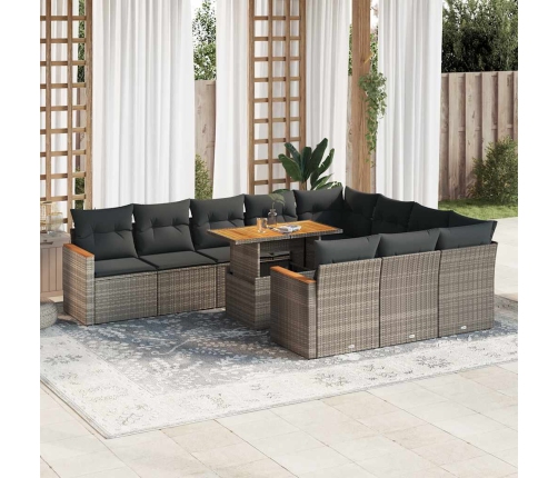 Set sofás jardín y cojines 11 pzas ratán sintético acacia gris