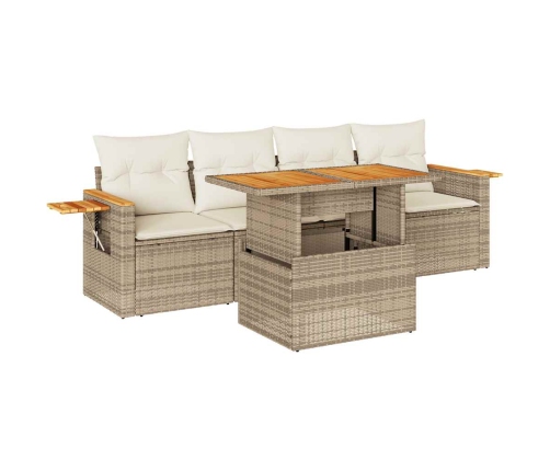 Set sofás jardín y cojines 5 pzas ratán sintético acacia beige